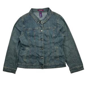 Y2K Jeanbay Denim Jacket Womens L Rhinestone Cross Embellished Jean Trucker